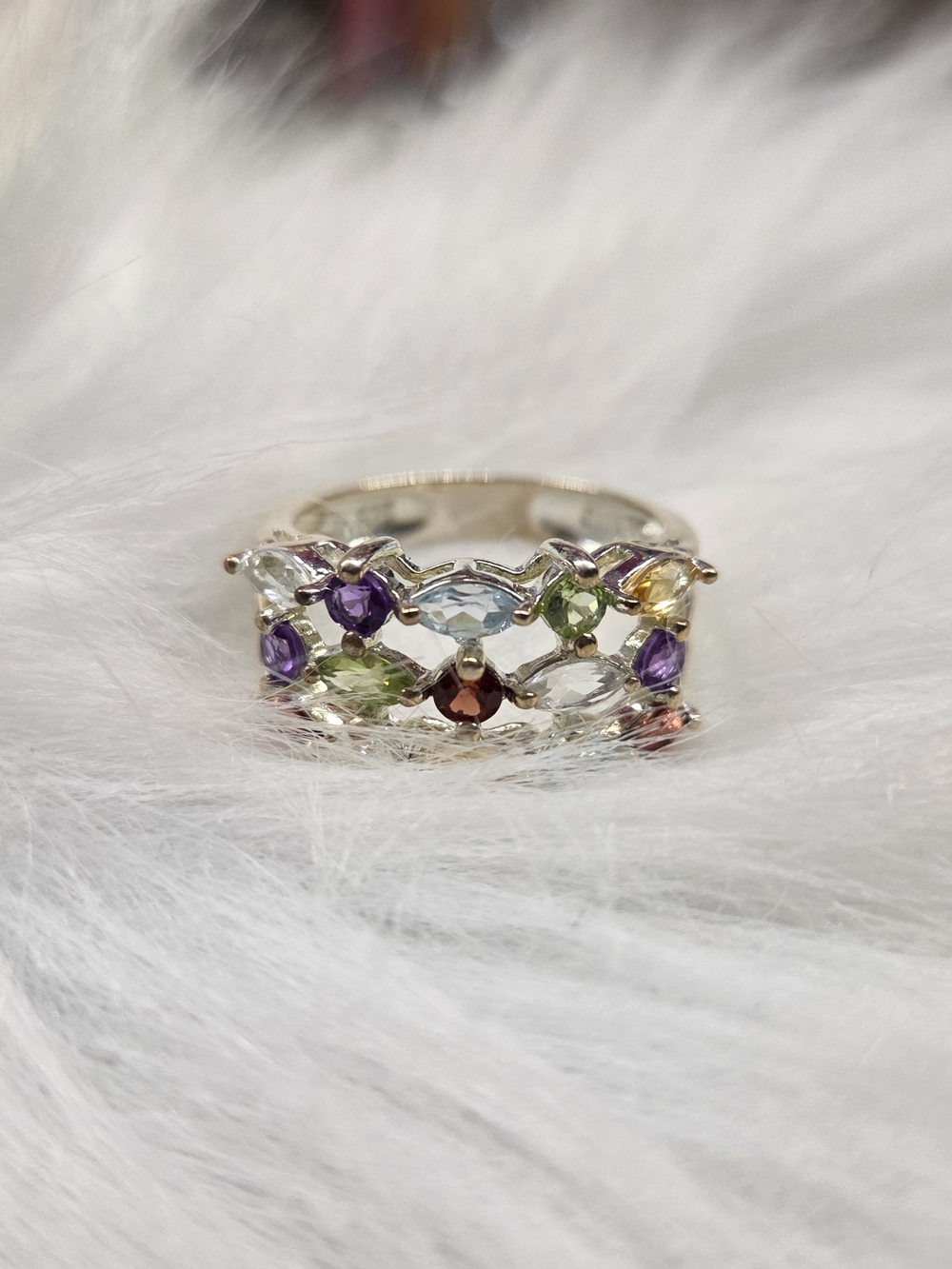 Multi-Gemstone Sterling Silver Band Ring - Multicolor